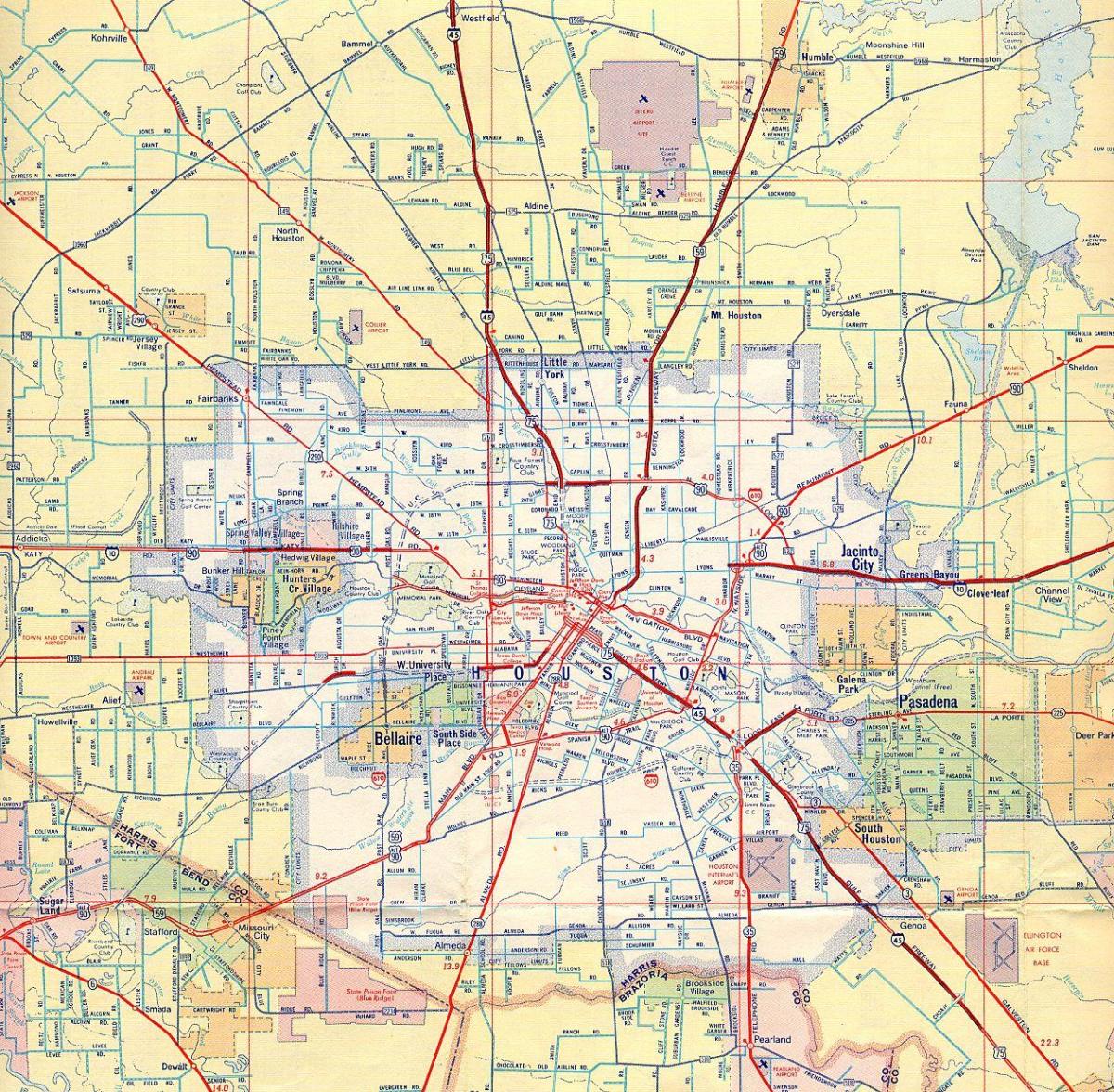 la carte de Houston autoroutes