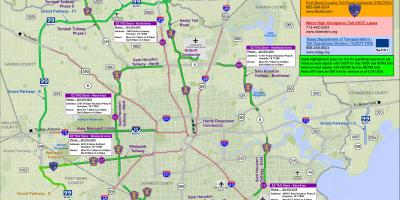 La carte de Houston, les routes à péage