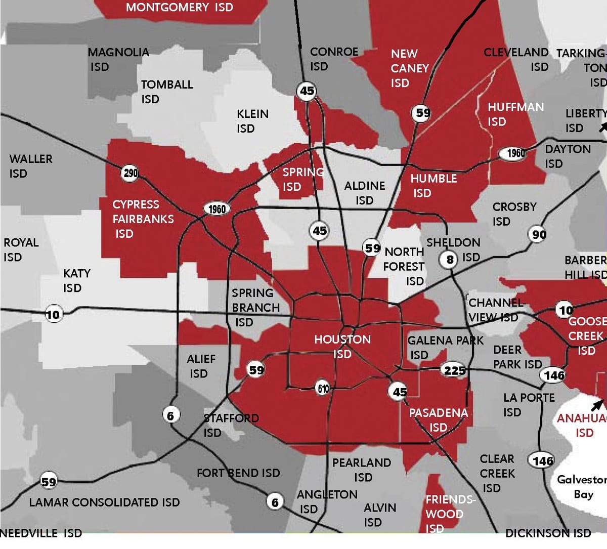 carte de la région de Houston