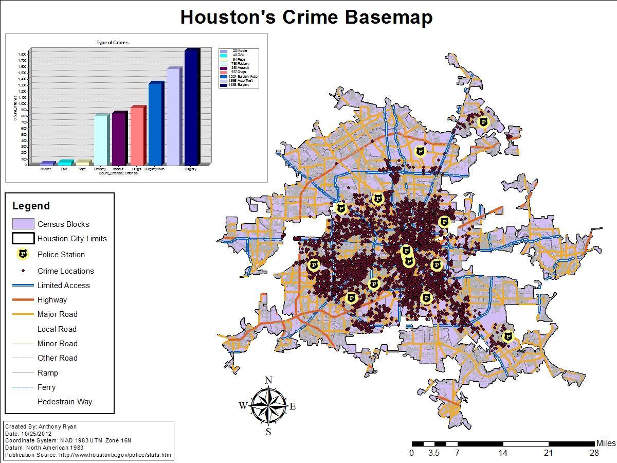 Houston, le taux de criminalité de la carte