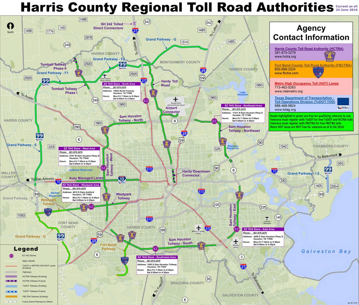 la carte de Houston, les routes à péage