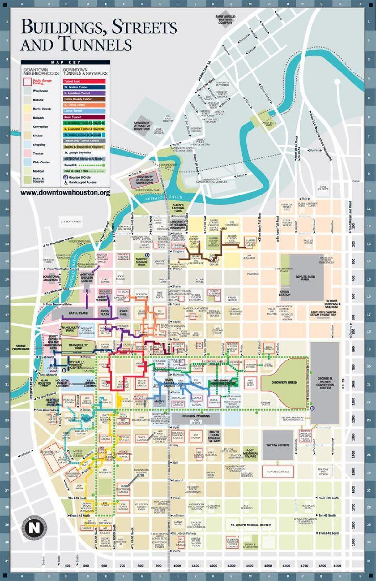 le centre-ville de Houston tunnel carte