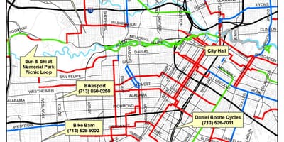 Sentiers de vélo de Houston carte