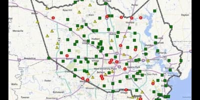 Carte des zones inondées à Houston